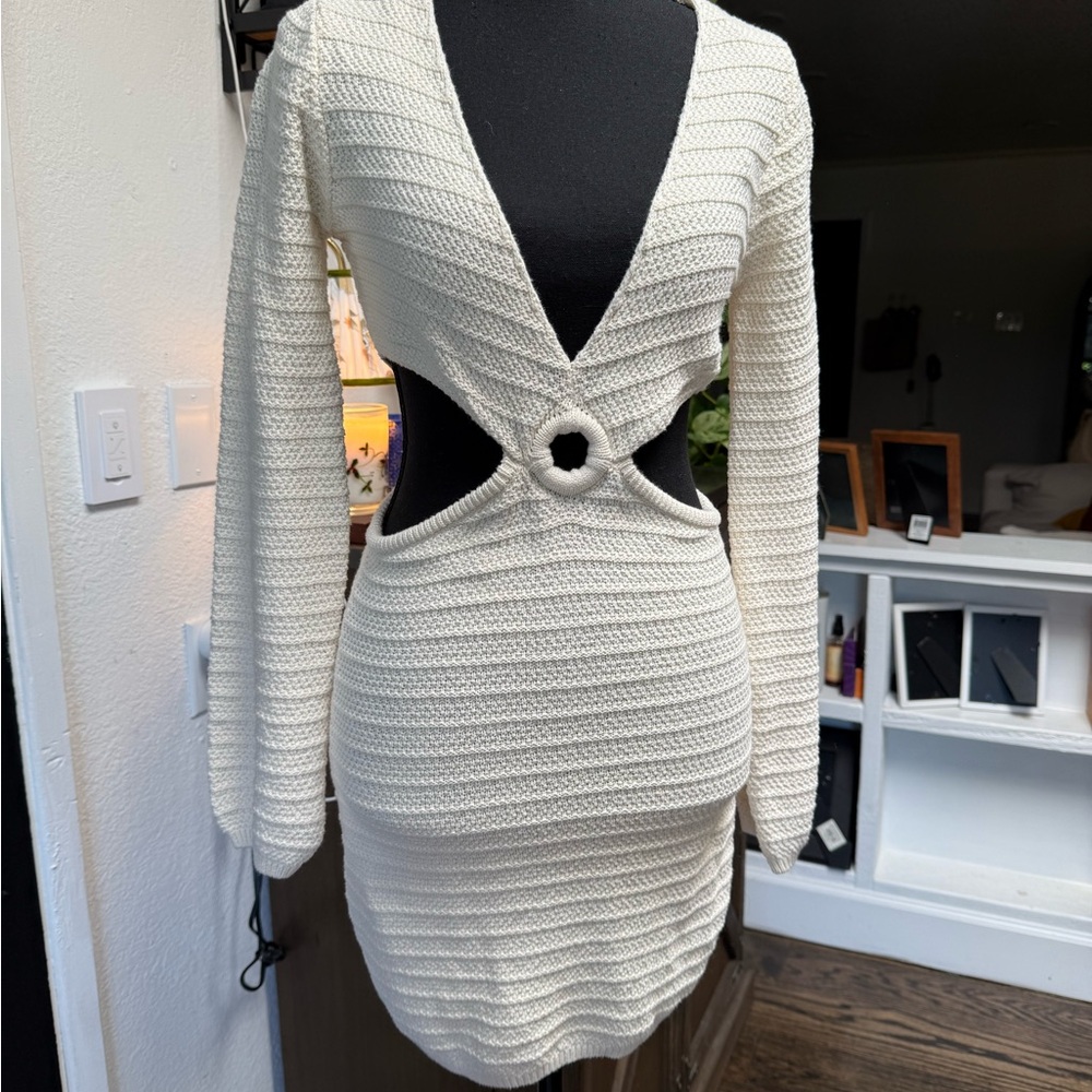 Forever 21 Cream Cutout Ring-Front Mini Dress